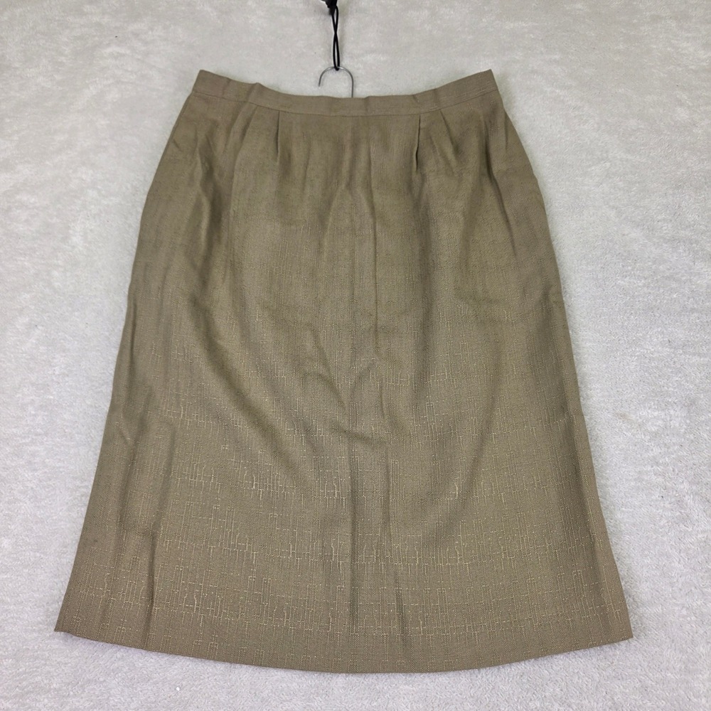 Vintage Taupe Textured Midi Skirt High Waist Back Vent Lined Size 12 Made in USA